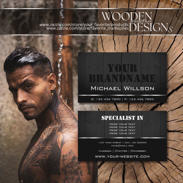 Cartes en bois blanc et noir Cool Grain (Créateur téléchargé)