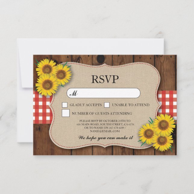 Cartes en bois de mariage en toile de jute RSVP (Devant)