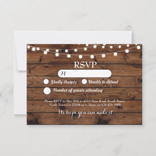 Cartes en bois Mariage RSVP Invitations feux rusti (Devant)