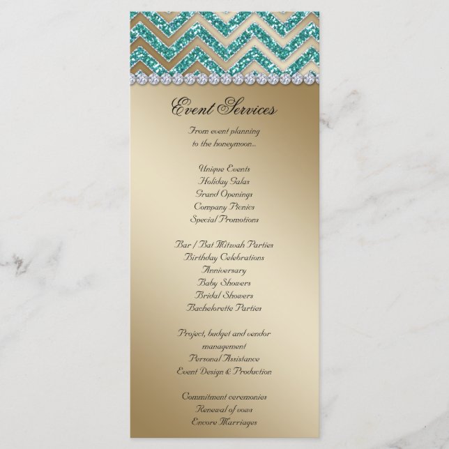 Cartes en rack Mariage Chevron Sparkle Turquoise G (Devant)