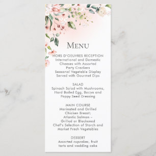 Cartes en rack Peach Pink White Floral Menu