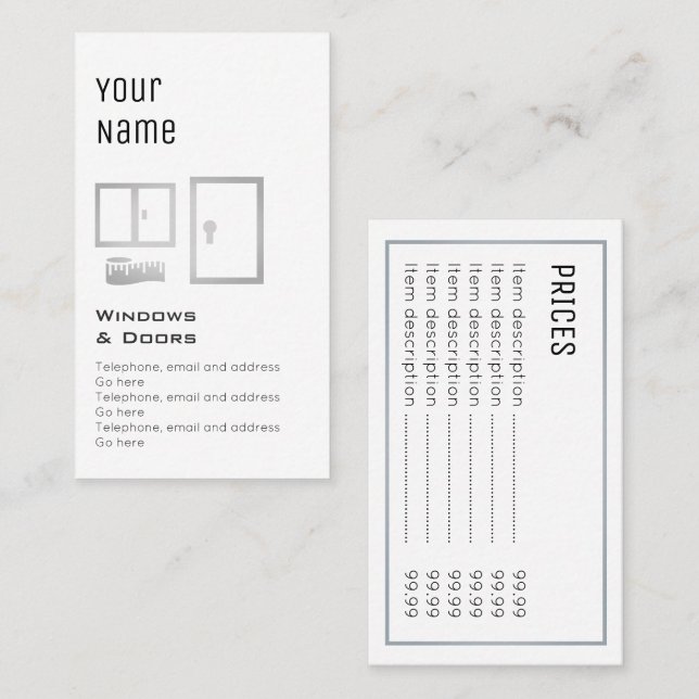 Cartes "essentielles" des prix de Windows et de (Devant / Derrière)