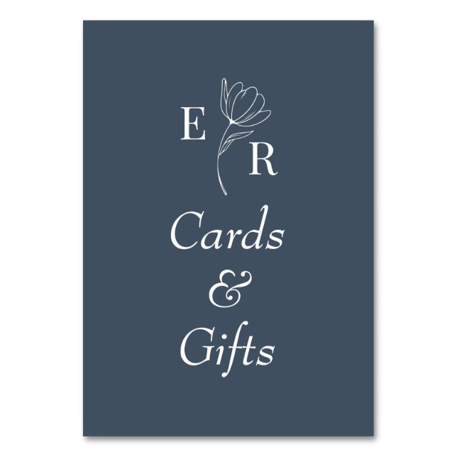 Cartes et cadeaux Ardoise Bleu Floral Monogramme S (Par défaut)