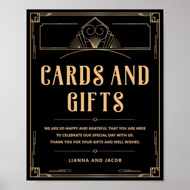 Cartes et cadeaux Black Gold Art Déco Mariage des  (Devant)