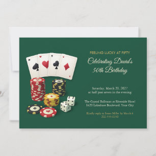Cartes et jetons de soirée de casino 50e anniversa