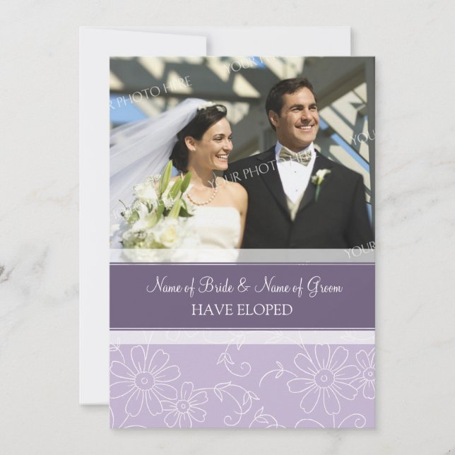 Cartes Faire-part Elopement Photo Florale Violet (Devant)