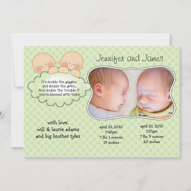 Cartes Faire-part pour bébés jumeaux (Devant)