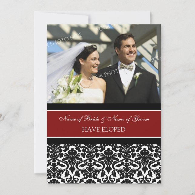 Cartes Faire-part Red Damask Photo Elopement (Devant)