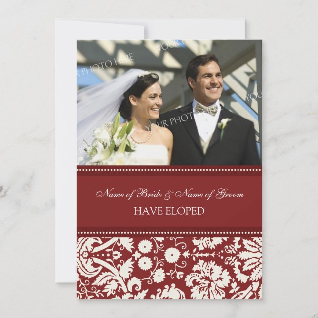 Cartes Faire-part Red Damask Photo Elopement (Devant)