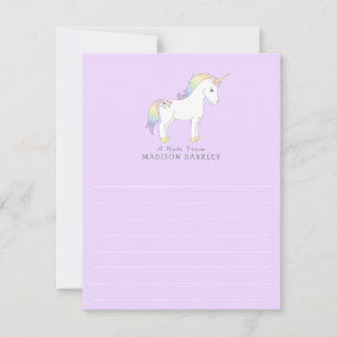 Cartes fixes Unicorn Cute Kids Pastel