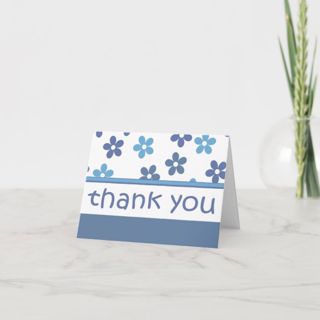 Cartes florales bleu-clair de "Merci" de motif (Devant)