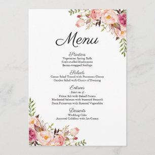 Cartes florales roses rustiques de menu de mariage