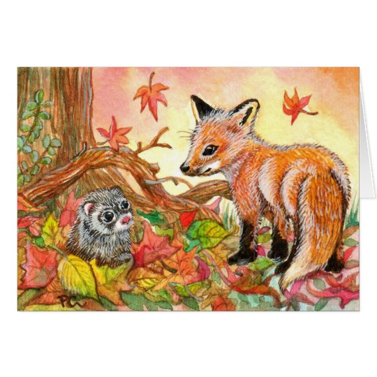 Cartes Fox et furet dans le feuille d'automne