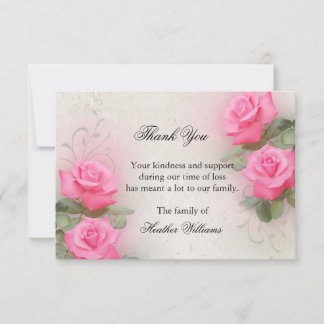 Cartes funéraires Merci, Cartes de notes roses