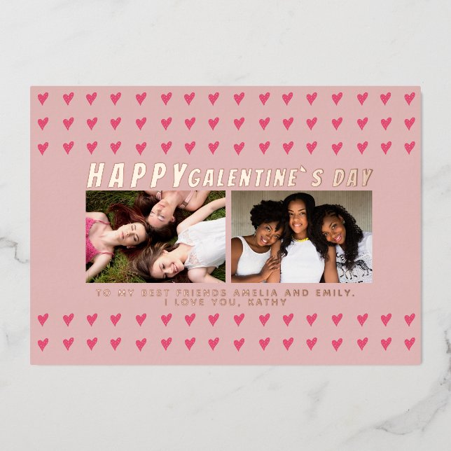 Cartes Galentine`s Day Friends 2 Photo coeurs rose (Recto)
