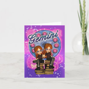 Cartes Gemini Note Avec De Mignonnes Filles Twin