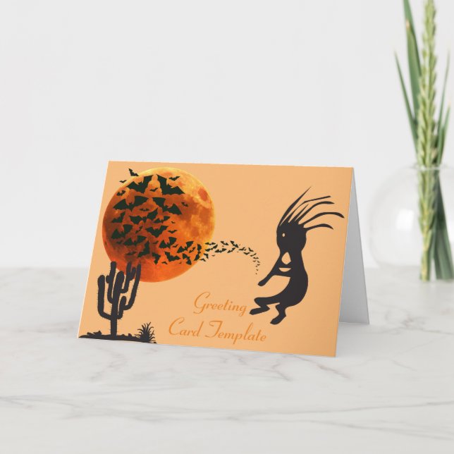 Cartes Halloween Kokopelli Lune Chauves-souris Sud (Devant)
