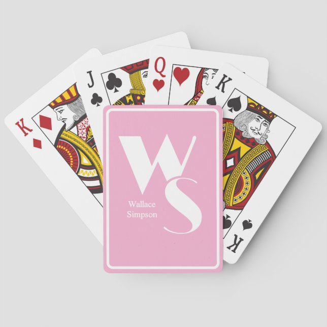 Cartes Initiales brodées Nom Rose & Blanc Jeu de Table (dos)