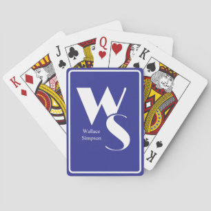Cartes Initiales Monogrammées Nom Bleu & Blanc Jeu de Tab