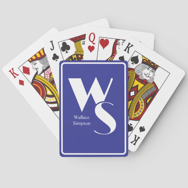 Cartes Initiales Monogrammées Nom Bleu & Blanc Jeu de Tab (dos)