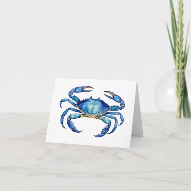 Cartes Intérieur Blanc Crabe Aquarelle Bleue Plage (Devant)