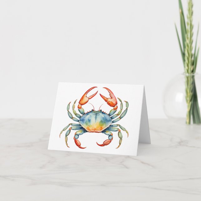 Cartes Intérieur Blanc Crabe Bleu Aquarelle Plage  (Devant)
