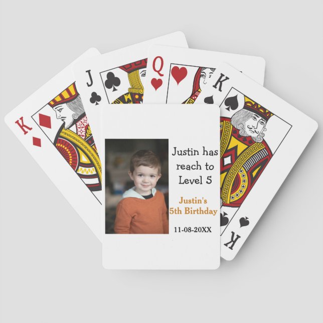 Cartes Jeu de 5e anniversaire sur garçon photo nom date m (dos)