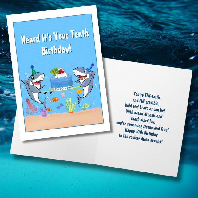 Cartes Joyeux Dixième Anniversaire Requins avec Gâ (Créateur téléchargé)