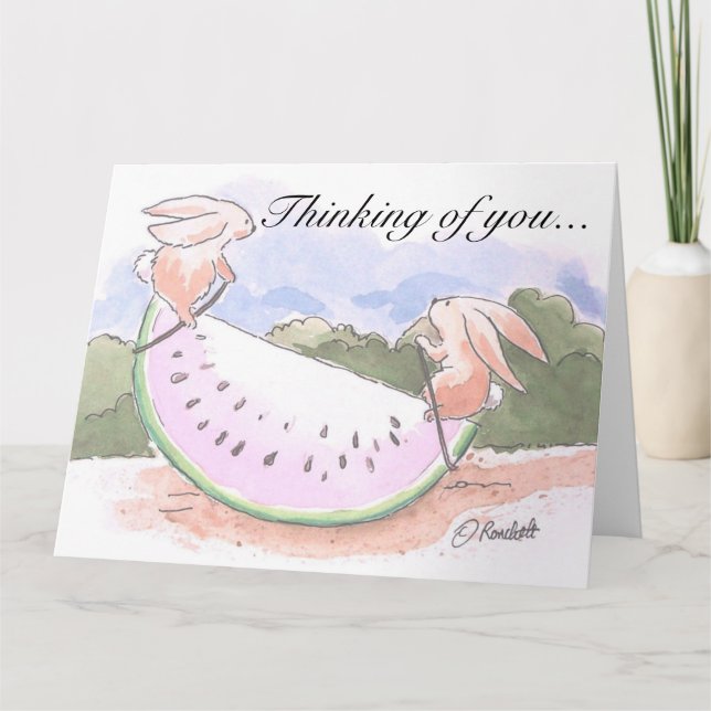 Cartes Lapins à la Pastèque Pensées pour Vous (Devant)