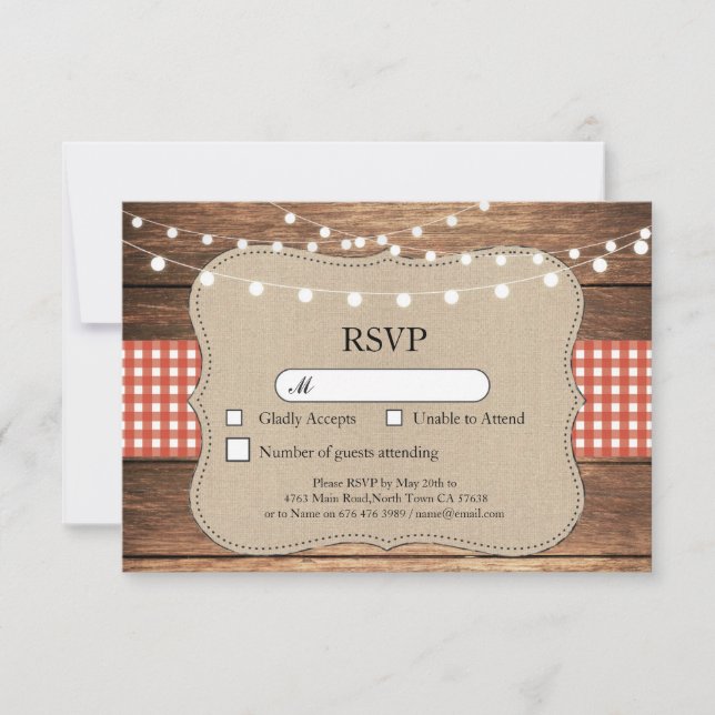 Cartes lumineuses en bois Mariage RSVP Invitations (Devant)