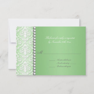 Cartes Mariage blanc Damas et perle vert Réponse/R
