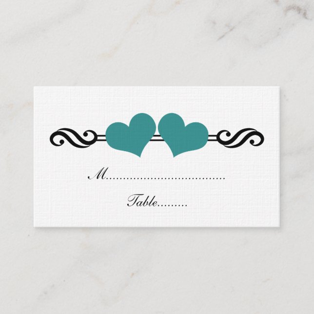 Cartes Mariage Coeurs Élégantes, Turquoise (Devant)