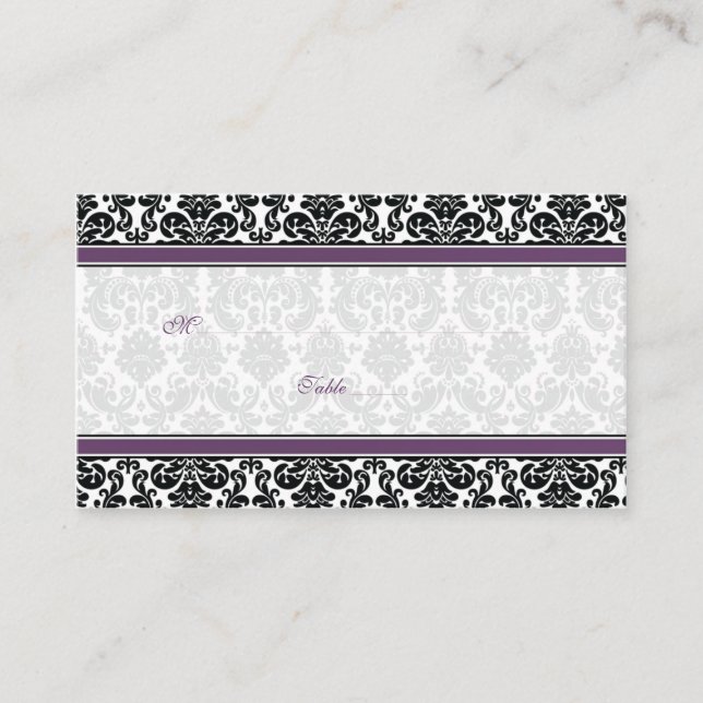 Cartes Mariage damassé Blanches, Violet, Noir, Bla (Devant)