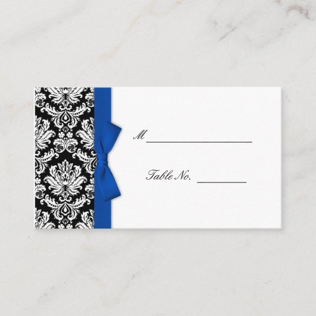 Cartes Mariage damassé Bleues Bow (Devant)