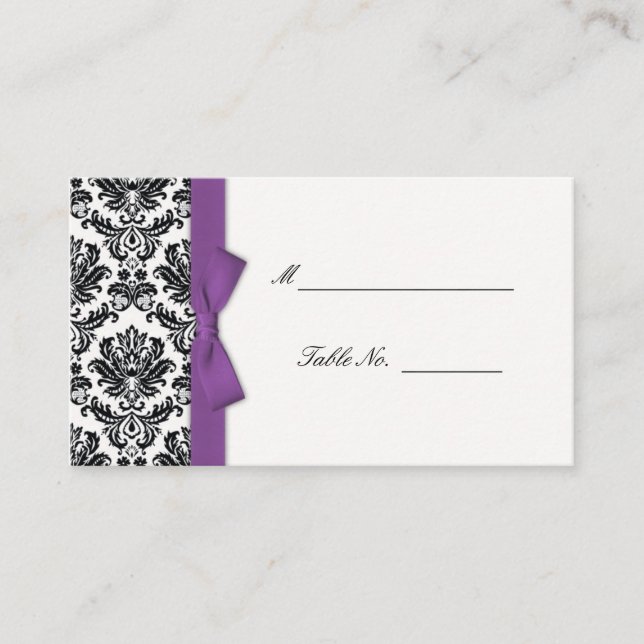 Cartes Mariage damassé Bow Violet (Devant)