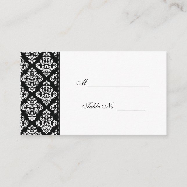 Cartes Mariage damassé en noir et blanc (Devant)