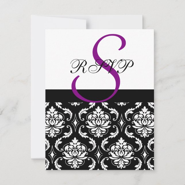 Cartes mariage damassé RSVP violettes (Devant)