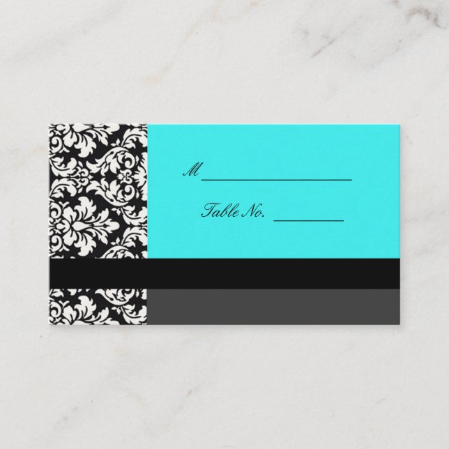 Cartes Mariage damassé Turquoise (Devant)
