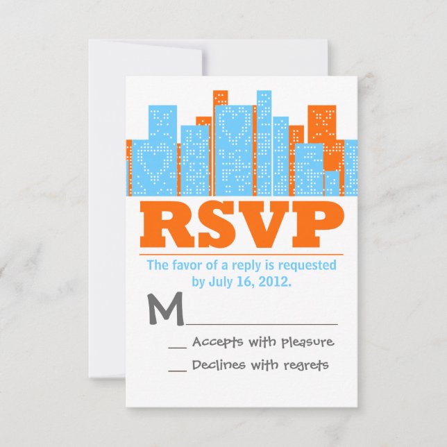Cartes mariage En Ville Orange Et Bleu RSVP (Devant)