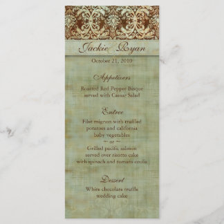 Cartes mariage Menu Damask Brown Vert Vintage