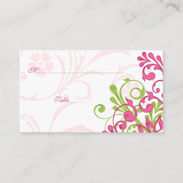 Cartes Mariage rose vert fleuri Place ou Escort (Devant)