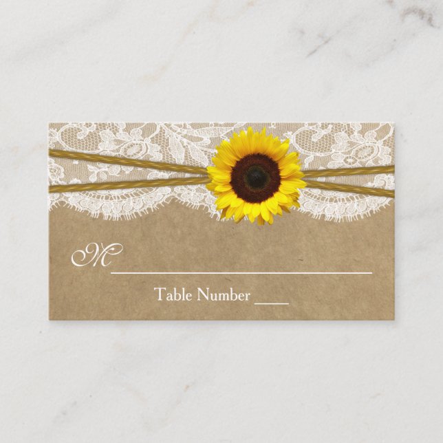 Cartes Mariages Kraft, dentelle et tournesol (Devant)