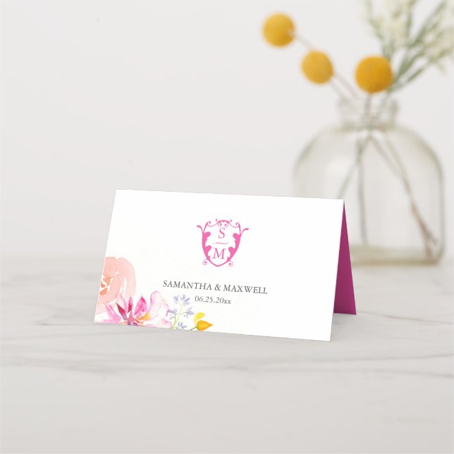 Cartes mariages Monogramme Fleurs roses (Dos)