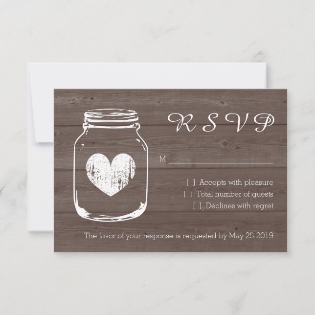 Cartes mariages RSVP chic en bois de campagne (Devant)