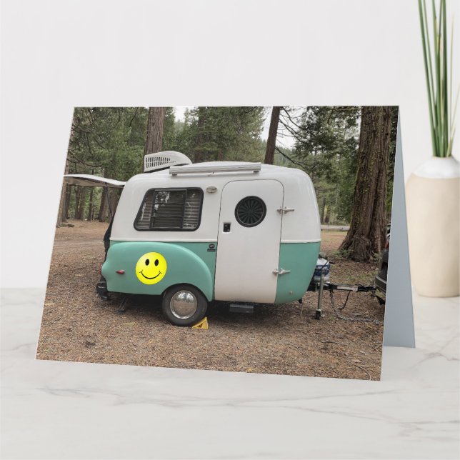 Cartes MINI CAMPEUR REMORQUE JOYEUX ANNIVERSAIRE (Devant)