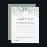 Cartes minimalistes de liste des seaux Eucalyptus<br><div class="desc">Ces cartes minimalistes de liste d'eucalyptus vertes sont l'activité idéale pour une réception de mariage rustique ou une douche nuptiale. Le design comprend des feuilles d'eucalyptus verts et élégants à l'aquarelle. Le signe Liste de regroupement est vendu séparément.</div>
