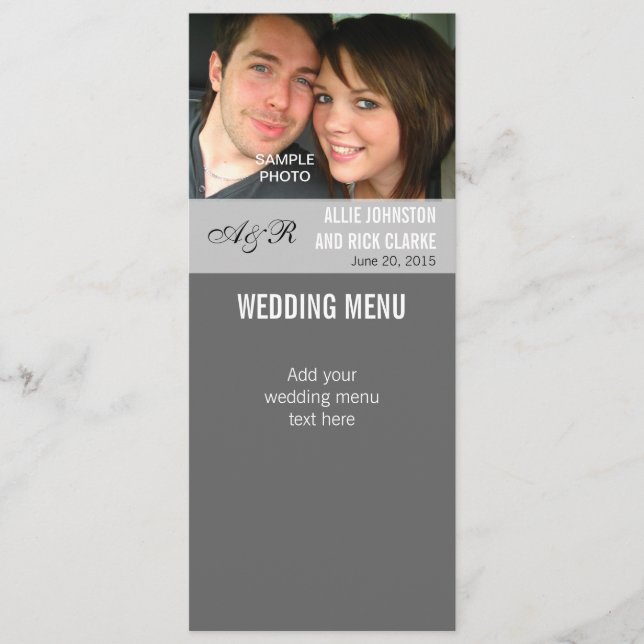 Cartes modernes de menu de mariage de photo (Devant)