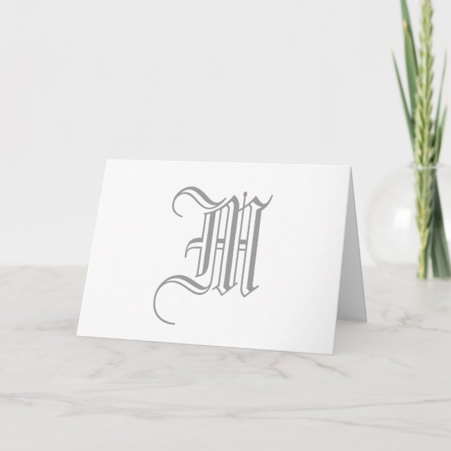 Cartes Monogram M pour Mariage gris blanc (Devant)