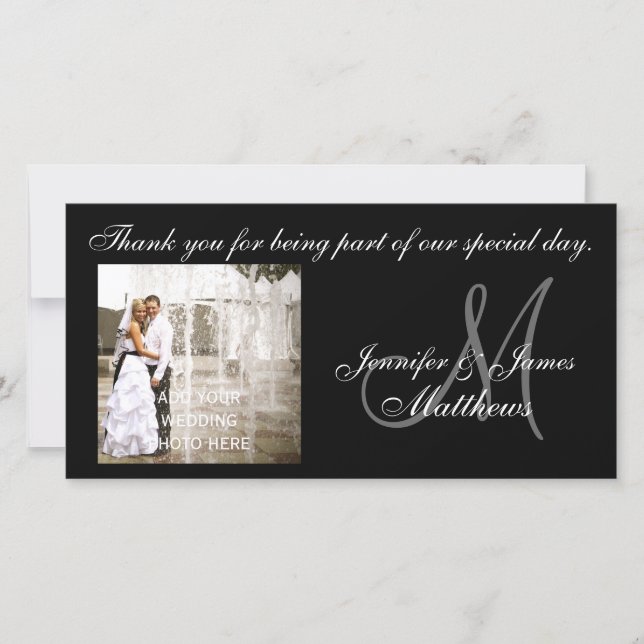 Cartes Monogrammes en Merci Mariage noir et blanc (Devant)