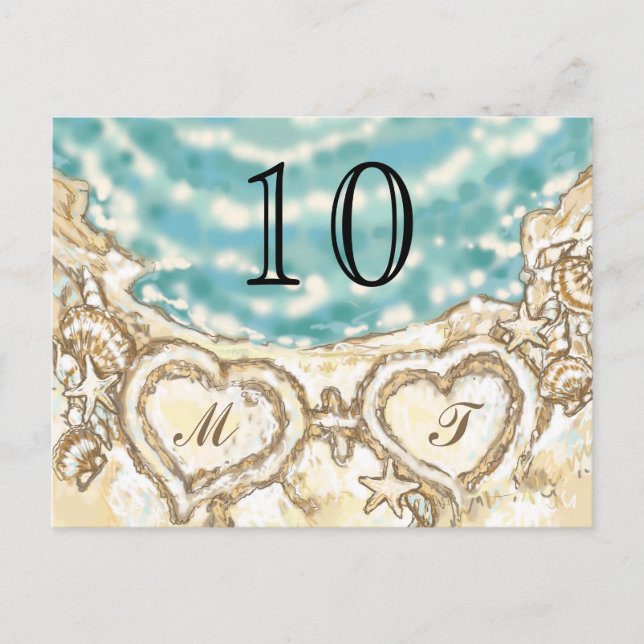 Cartes Monogrammes sur la carte de table de plage (Devant)